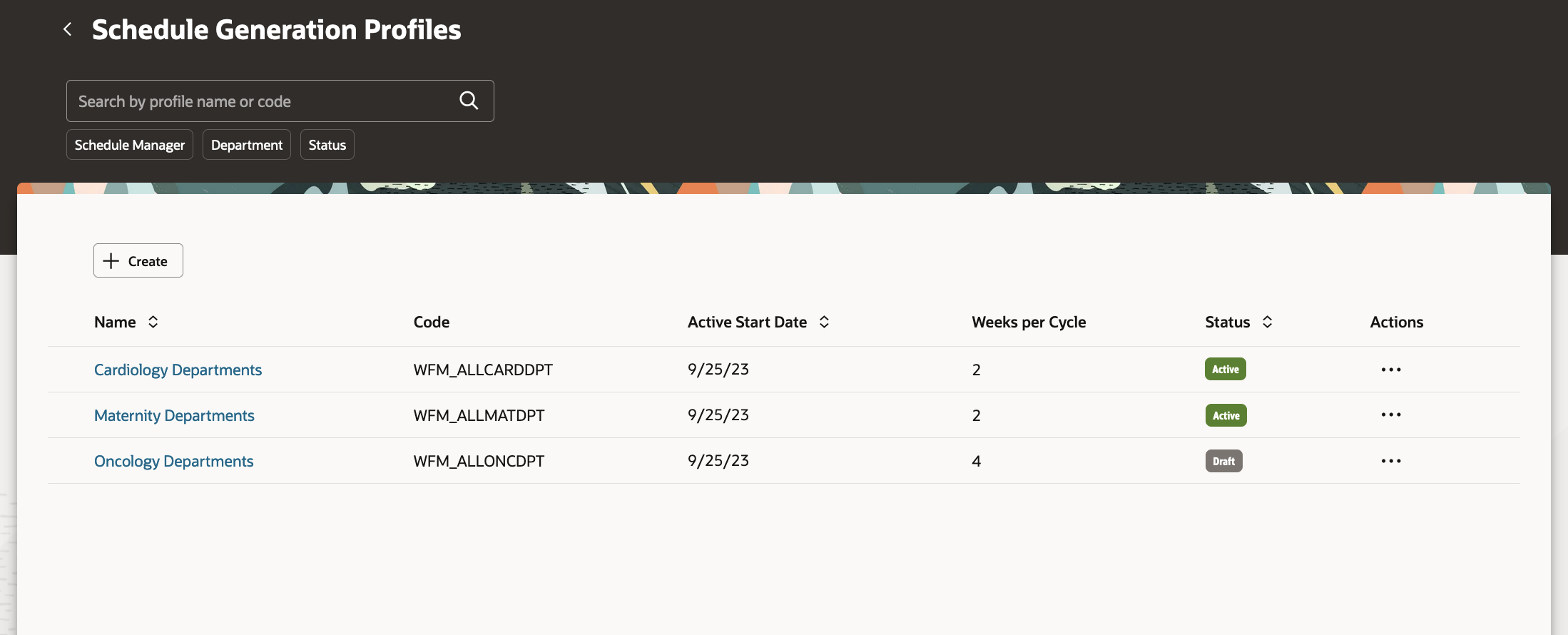 Schedule Generation Profiles Page