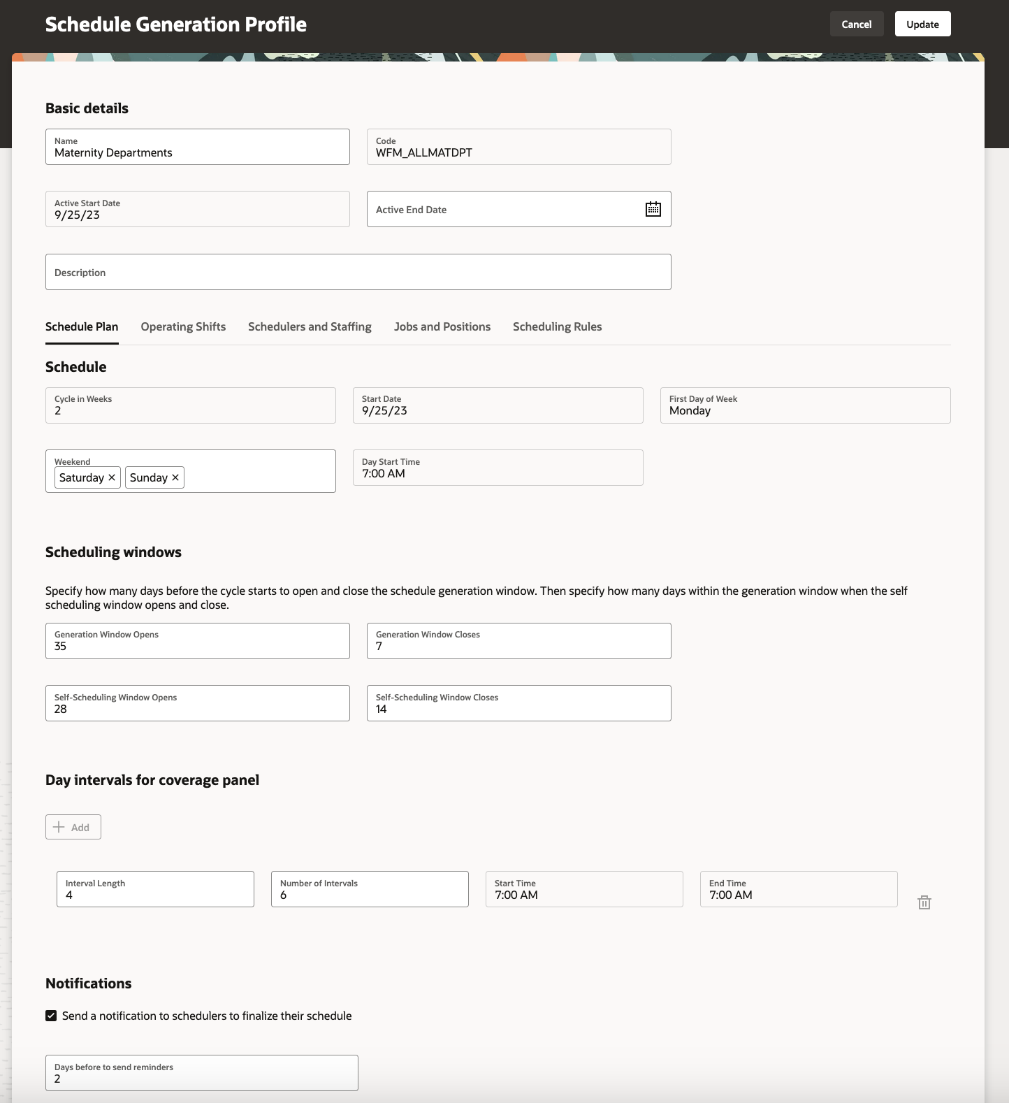 New Schedule Generation Profile Showing the Periods Tab