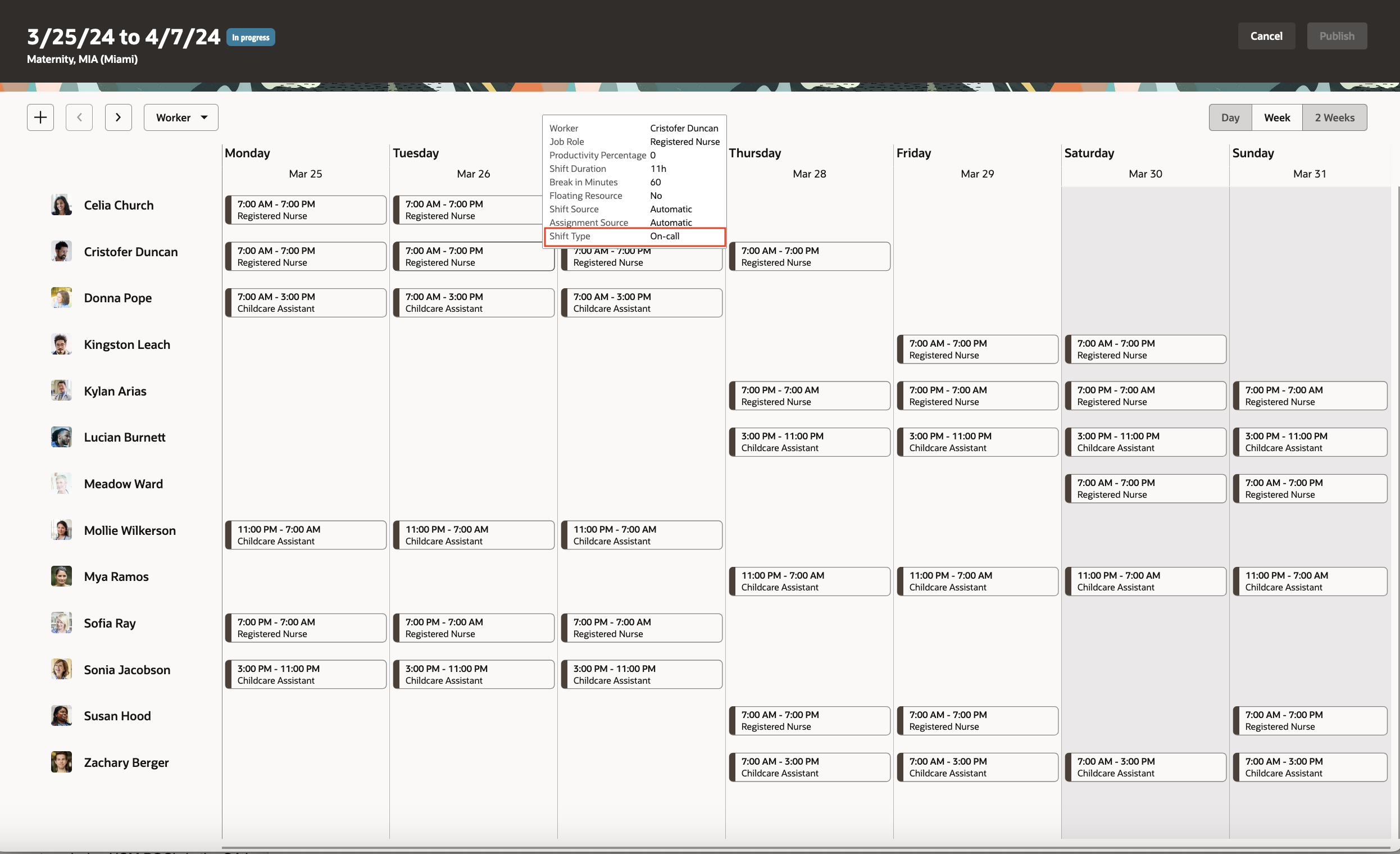 Desktop Schedule Showing the Shift Type in the Hover Shift Details