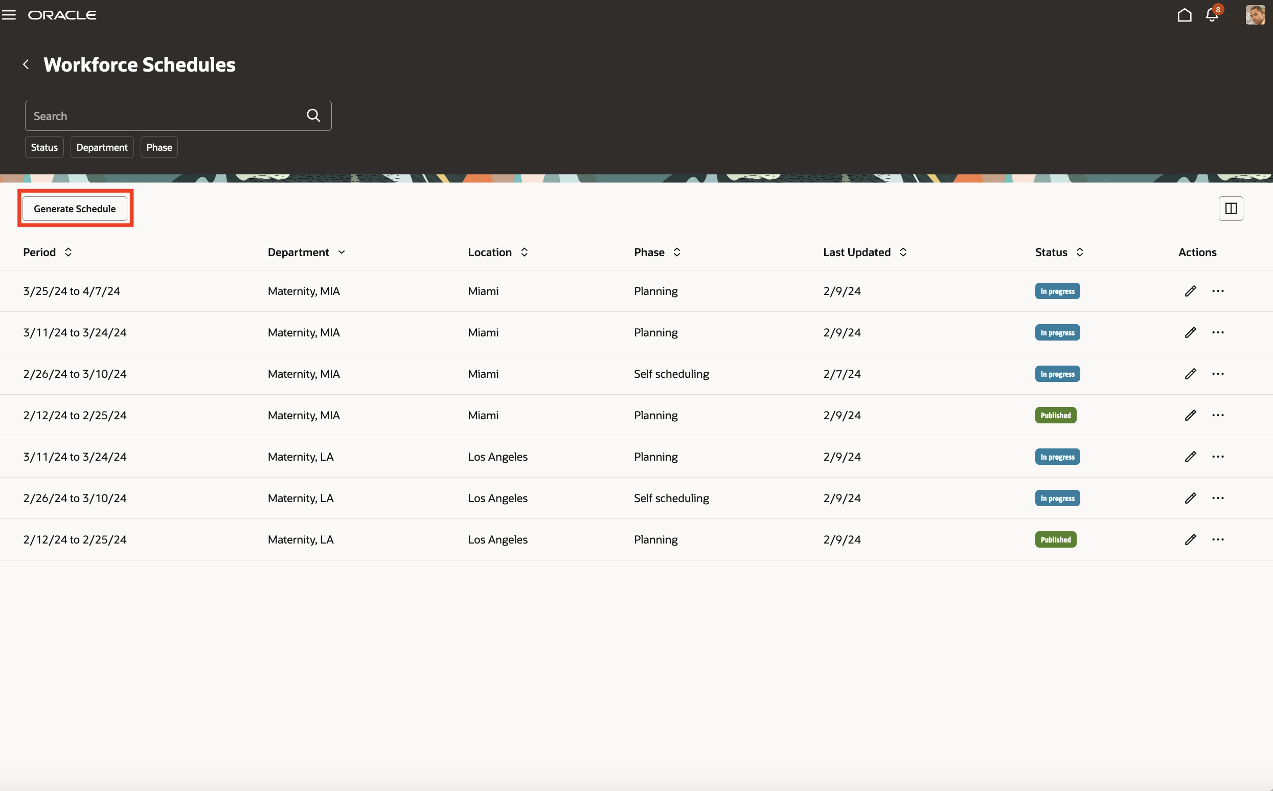 Workforce Schedules Page with the Generate Schedule Button