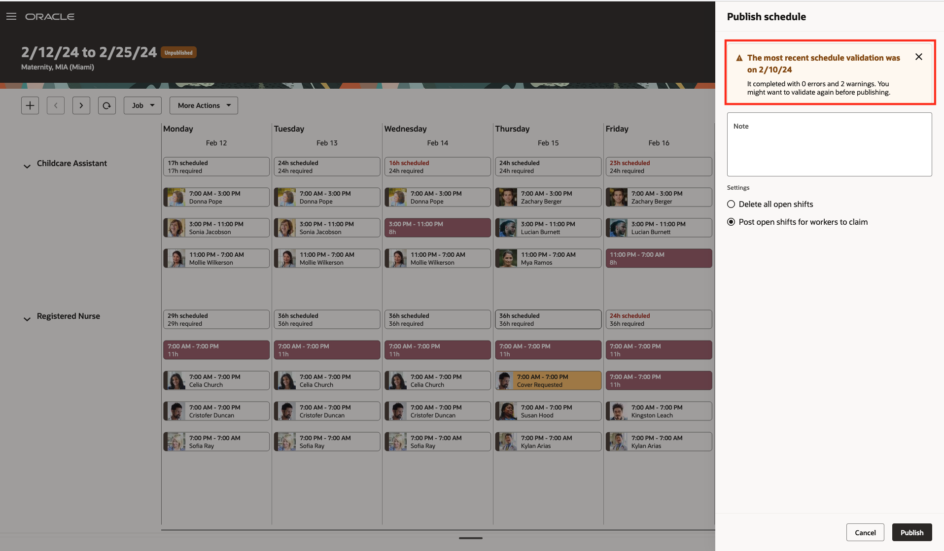 Schedule Validation Summary on Publish Schedule