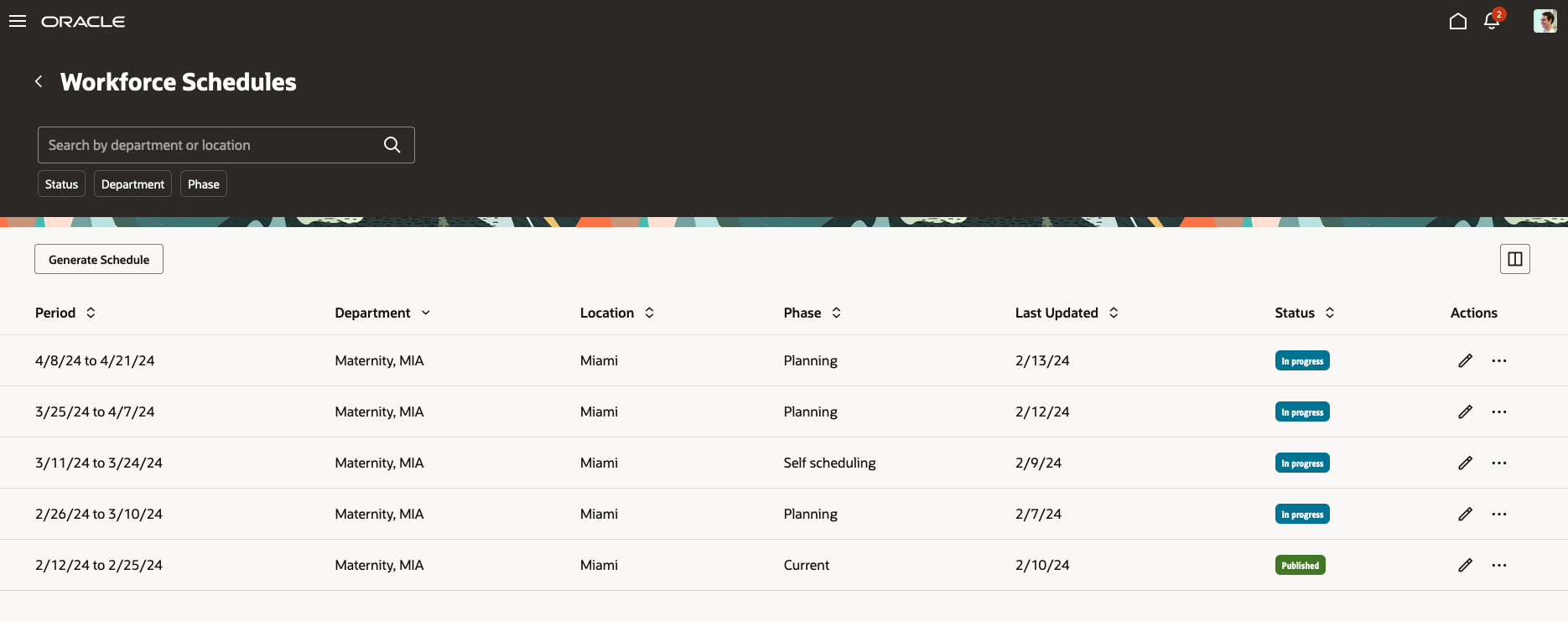 Workforce Schedules Page