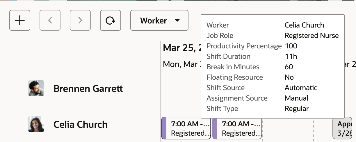 Hover Details for an Assigned Shift