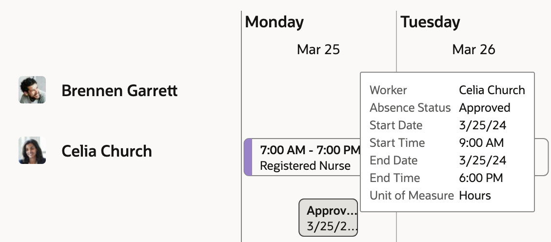 Hover Details for an Approved Absence