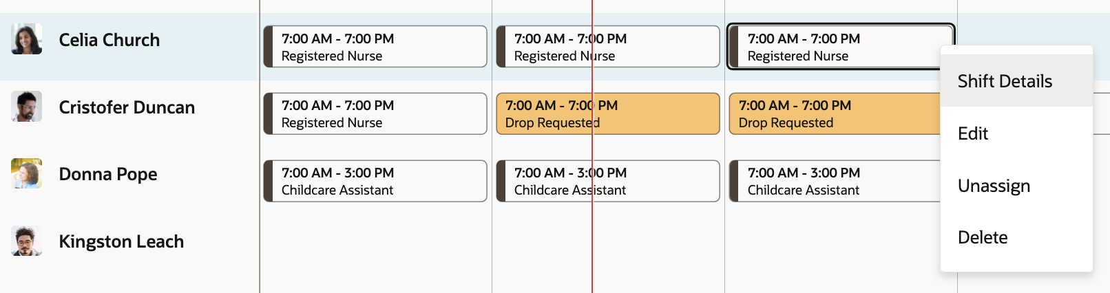 Right-Click Actions for an Assigned Shift