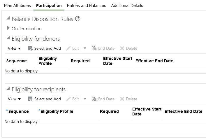 Participation tab on the absence plan setup page