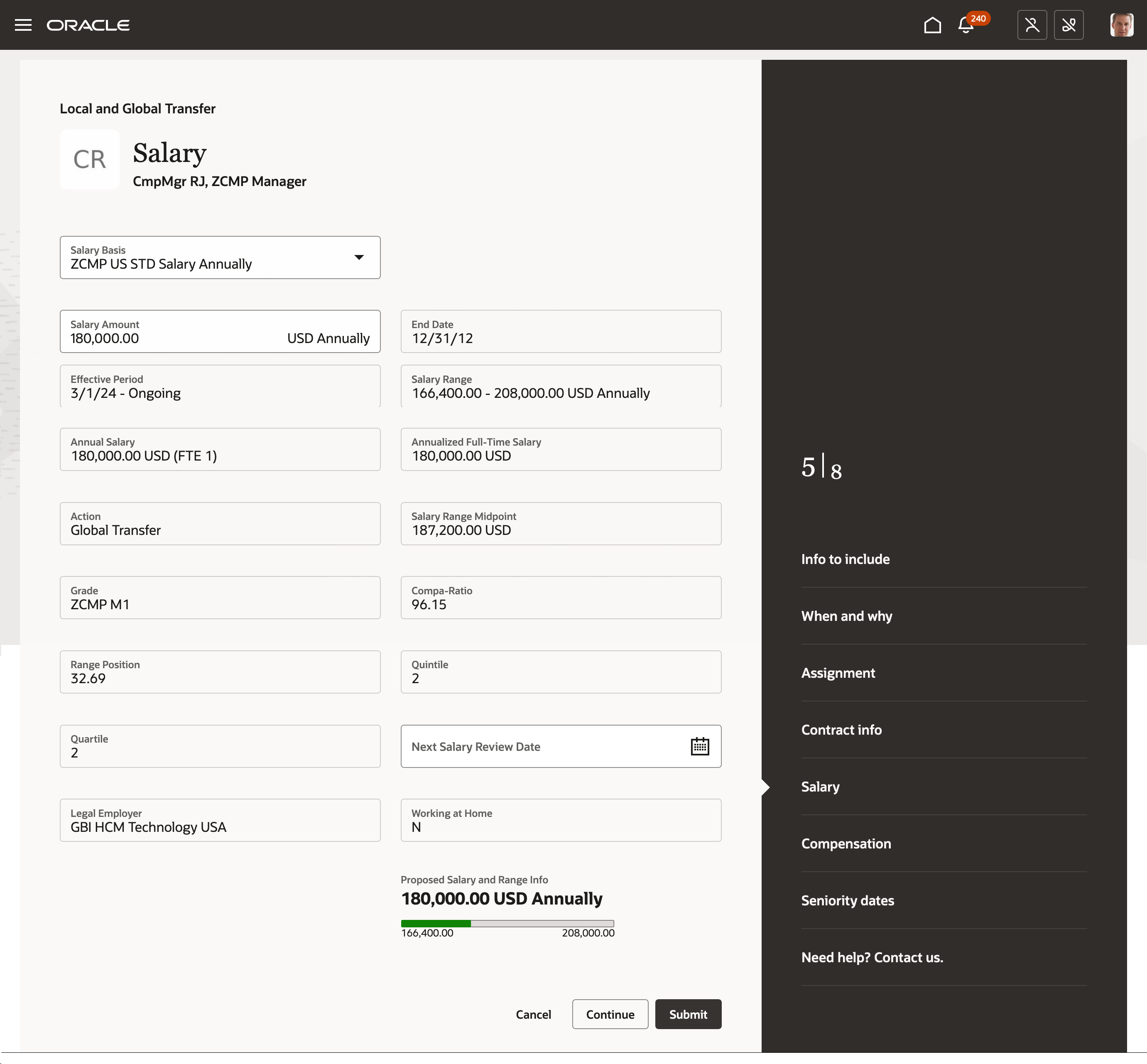 Salary Section in the Redwood Local and Global Transfer Flow