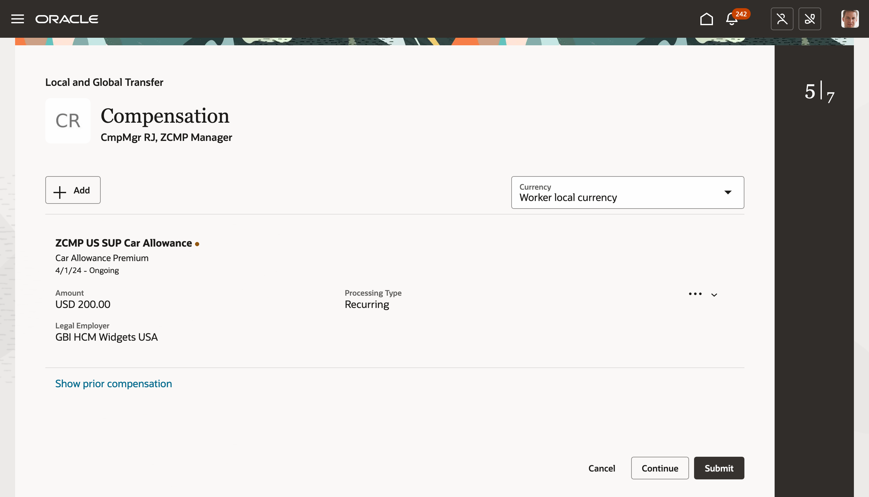 Additional Compensation Section in the Redwood Local and Global Transfer Flow