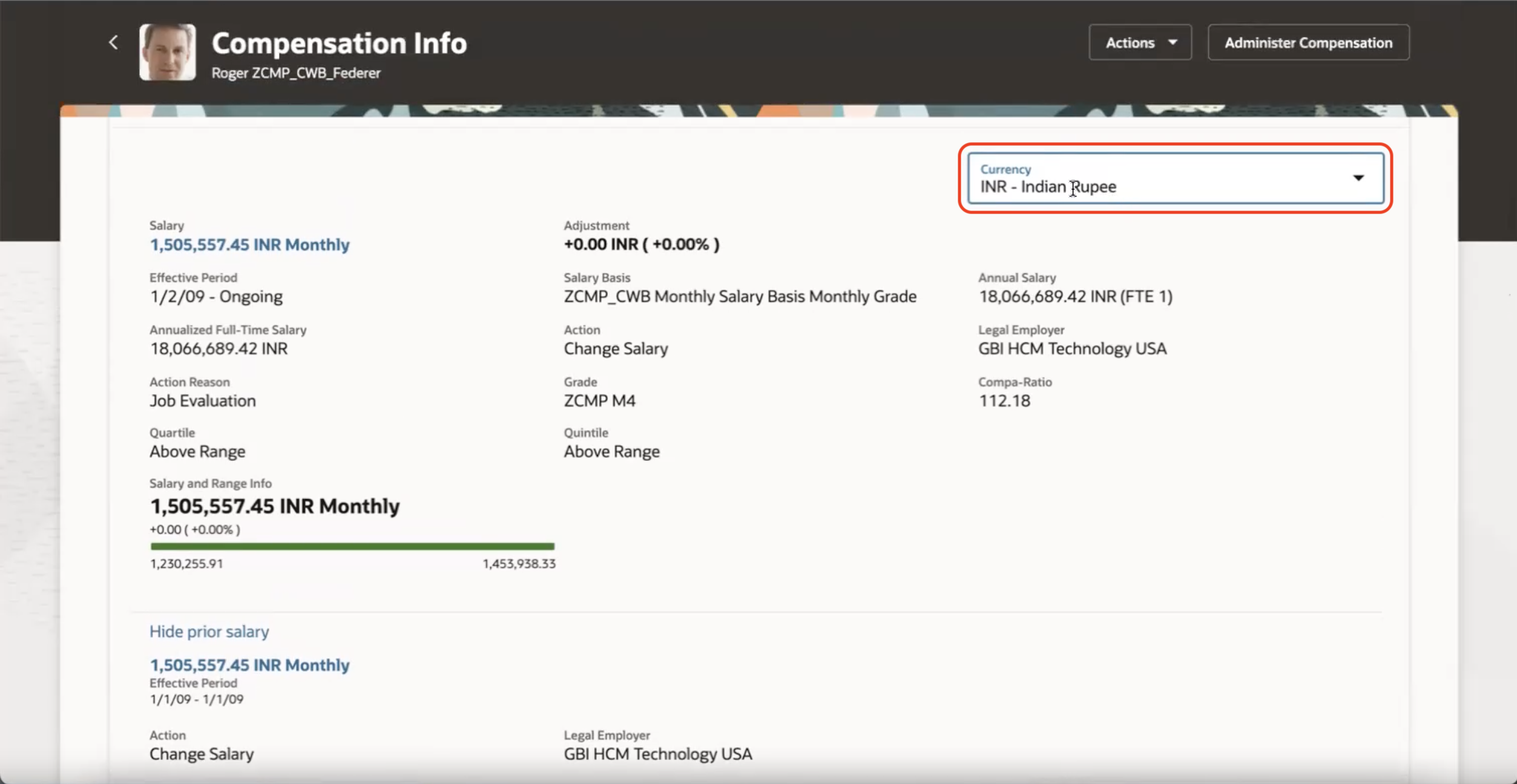 Switcher in Salary Section of Compensation Info Page
