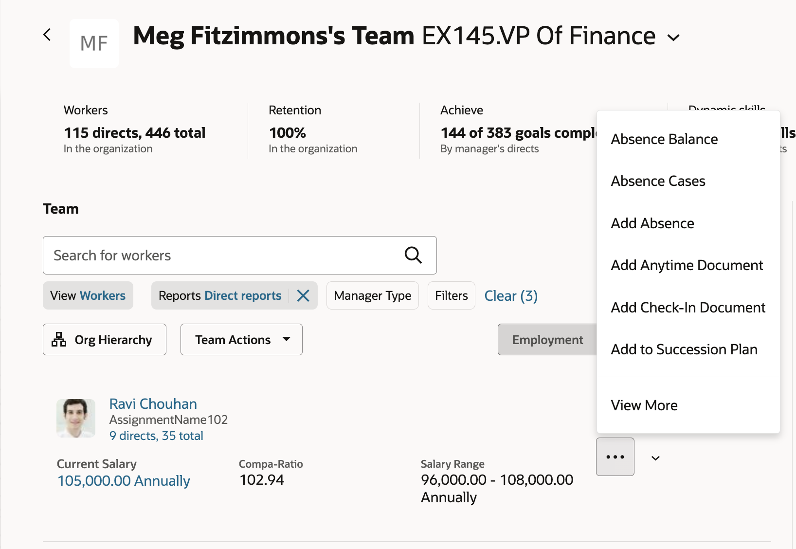 More Actions Menu on the Redwood Team Compensation Page