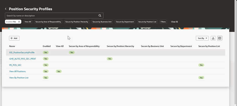 Position Security Profile Search Results