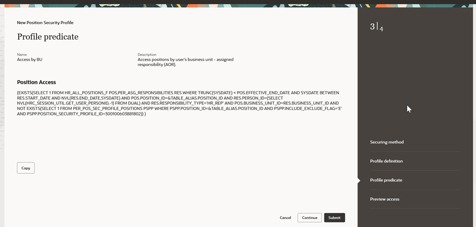 Profile Predicate for Position Security Profile