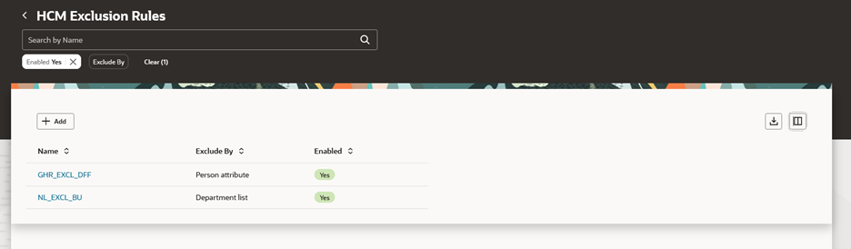 HCM Exclusion Rules Search Results