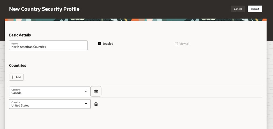 Creating a country security profile.