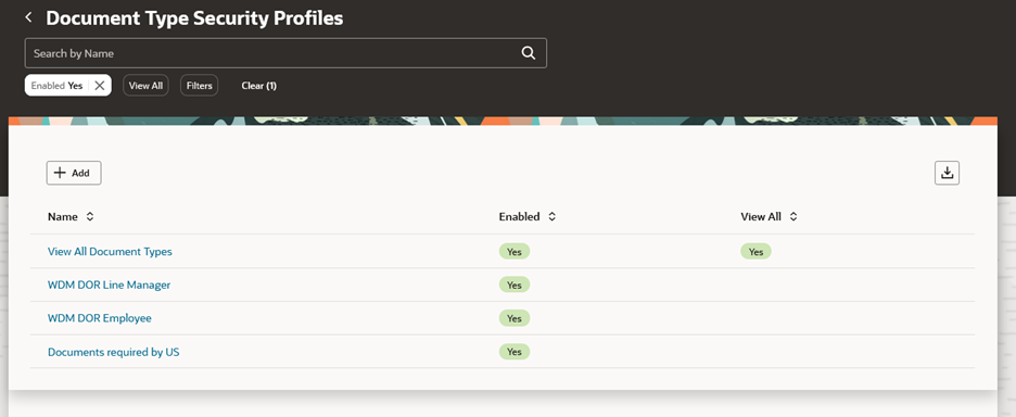 Document Type Security Profiles Search