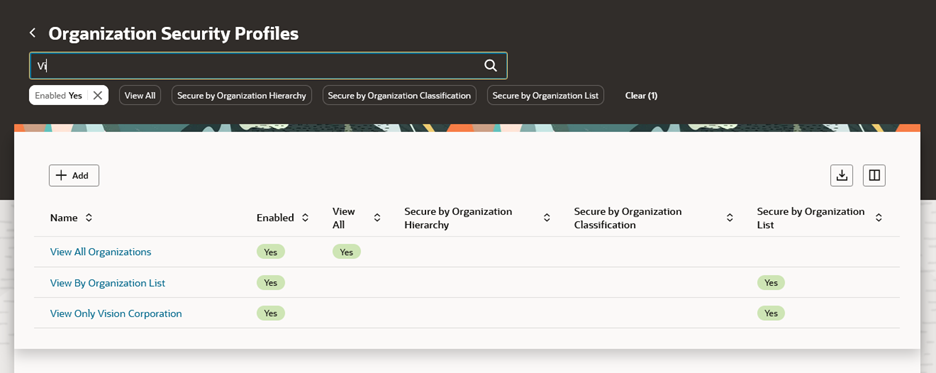 Organization Security Profiles Search