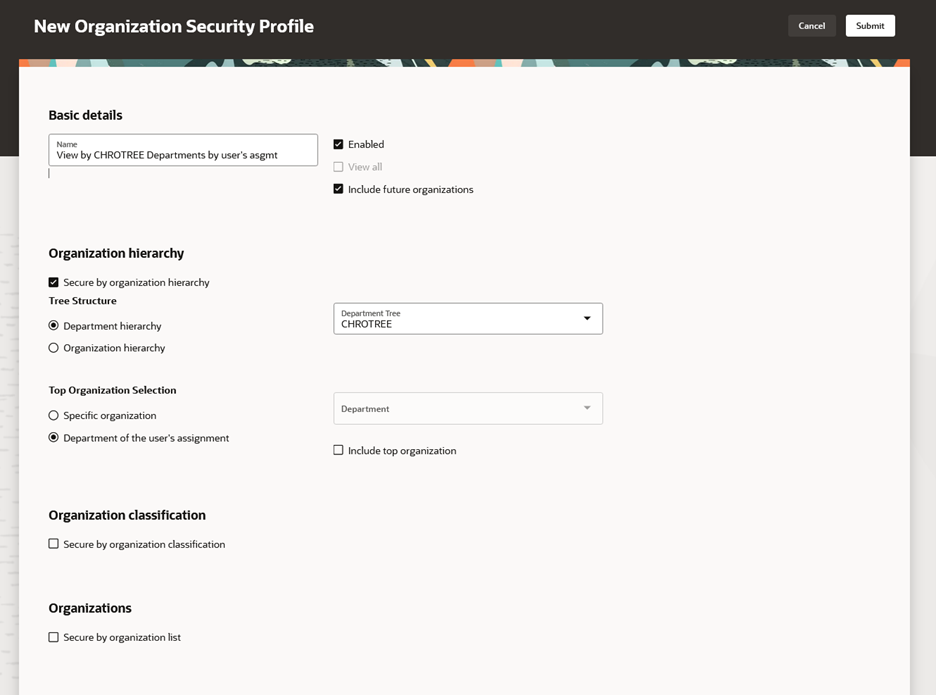 Creating an Organization Security Profile