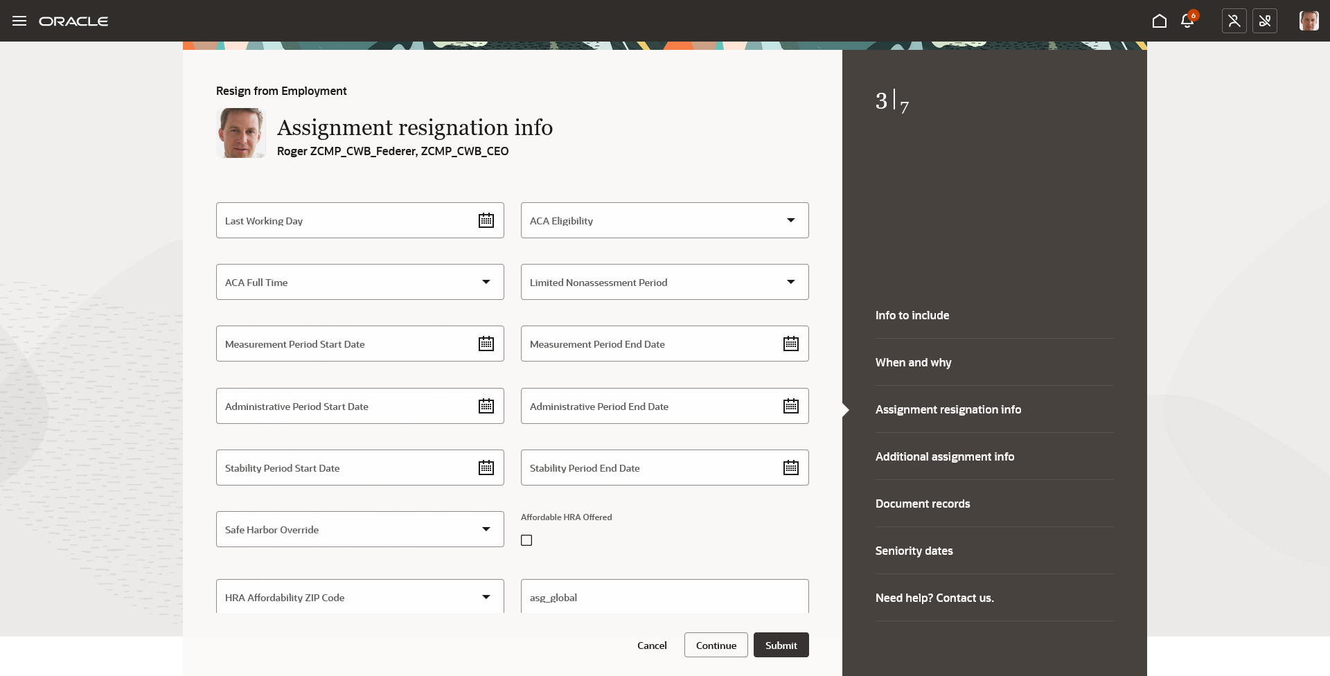 Assignment resignation info step of the Redwood Resign from Employment journey