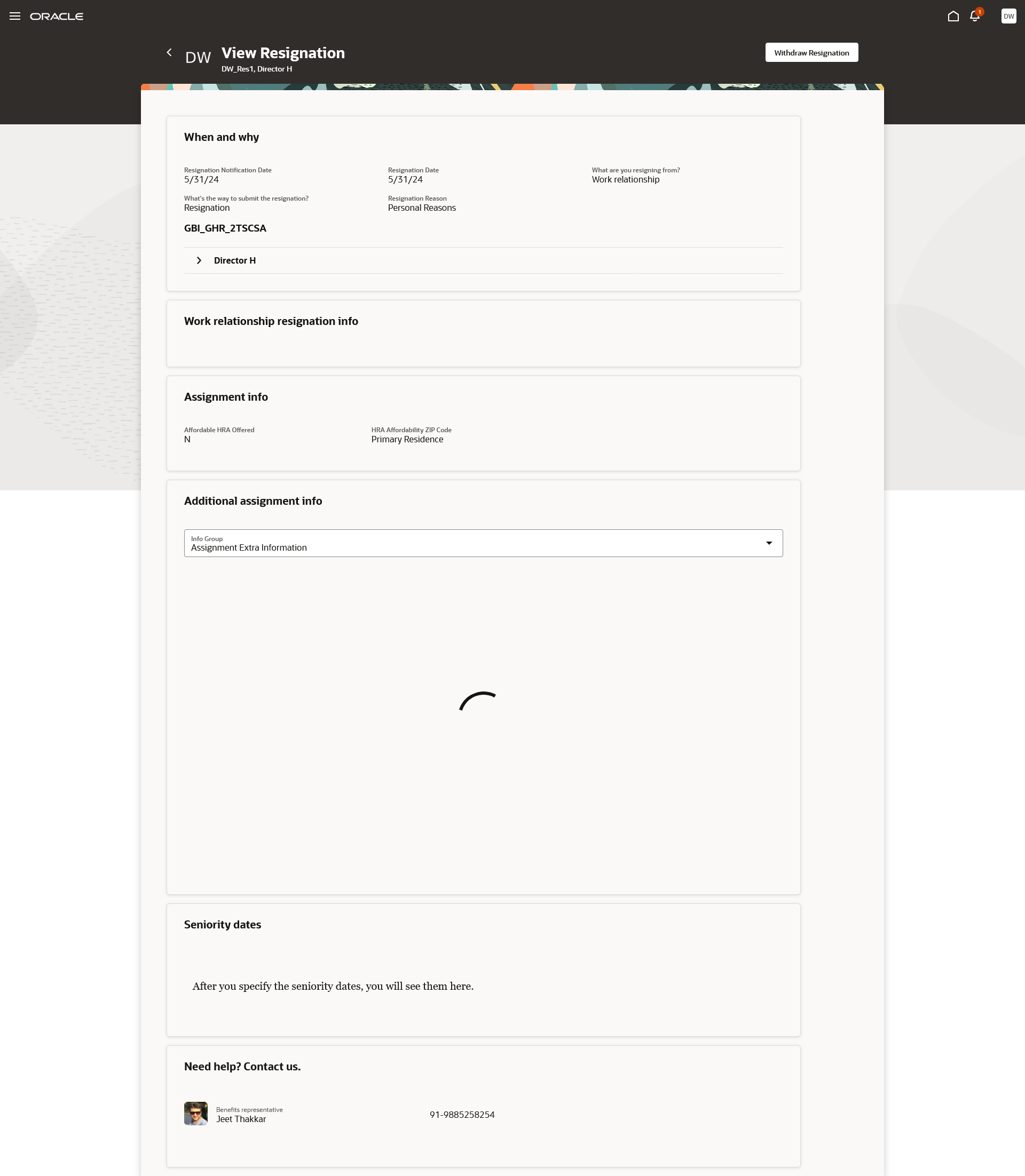 View Resignation page