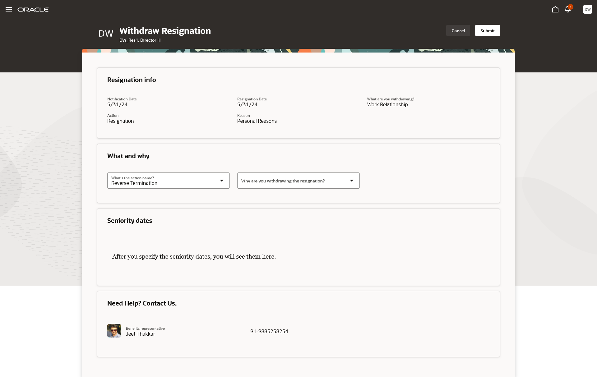 Withdraw Resignation page