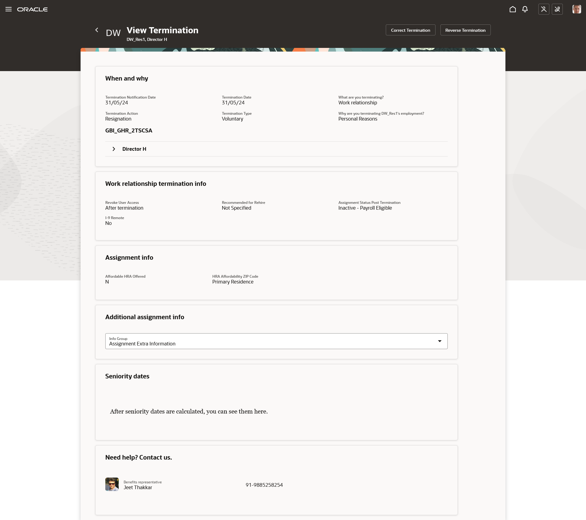 View Termination page