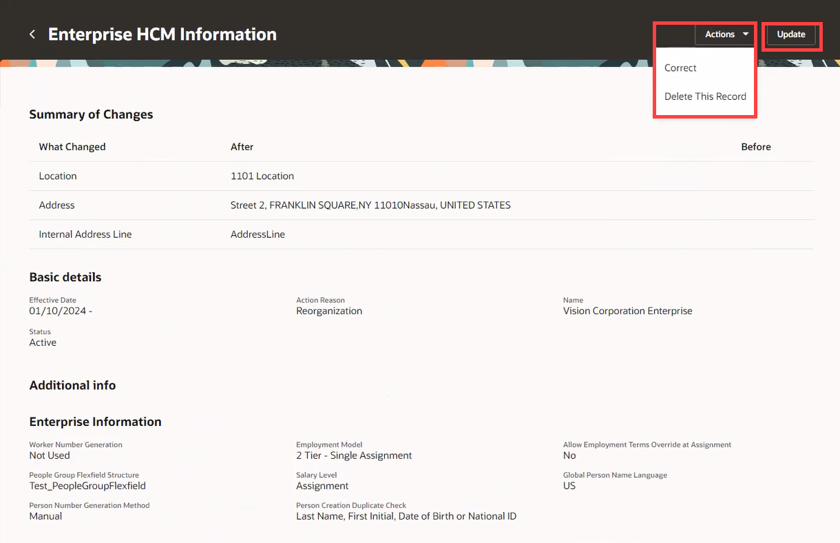 Delete a date-effective row in the Enterprise Record