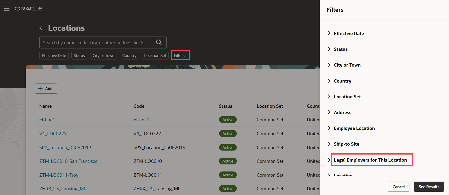 Filter Locations by Legal Employer