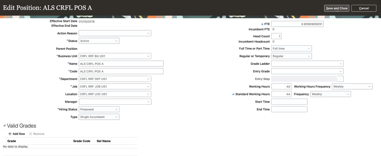 Edit Position Page
