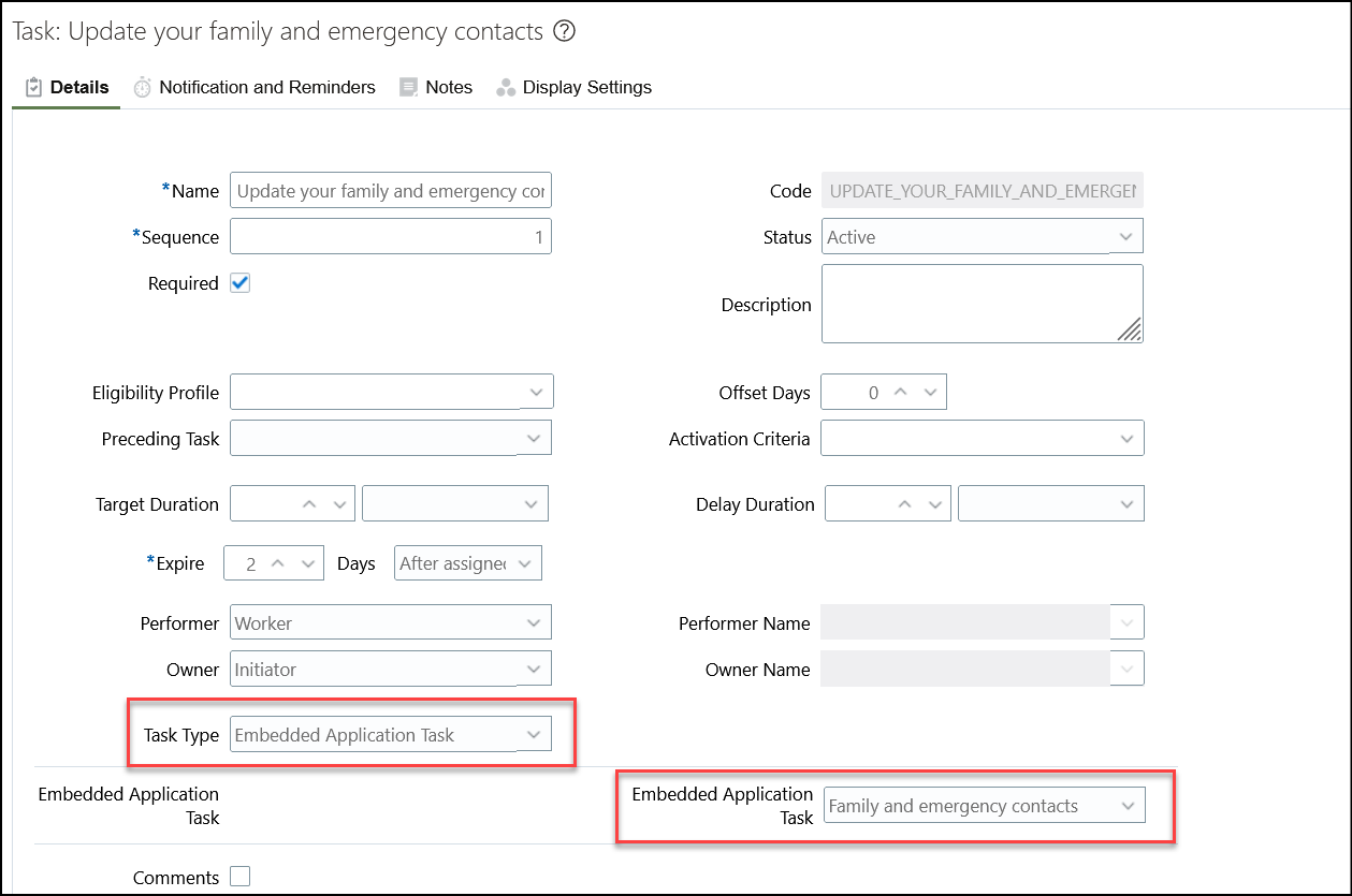 Configure the Family and Emergency Contacts Region in the Embedded Application Task