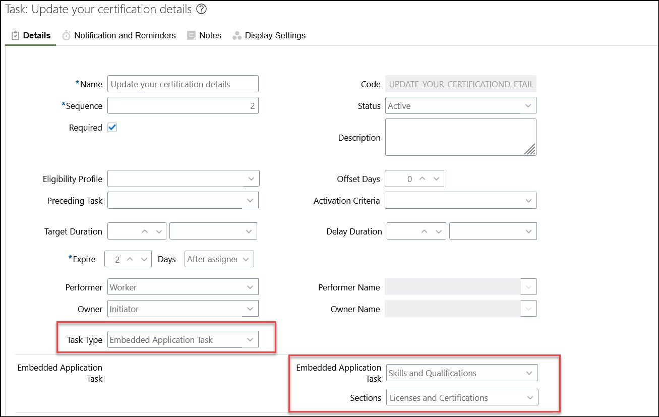 Configure the Skills and Qualifications Region with Licenses and Certifications Section in the Embedded Application Task
