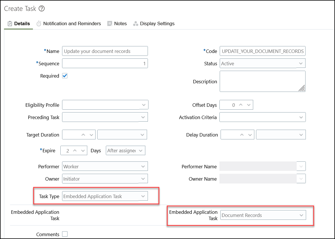 Configure the Document Records Region in the Embedded Application Task