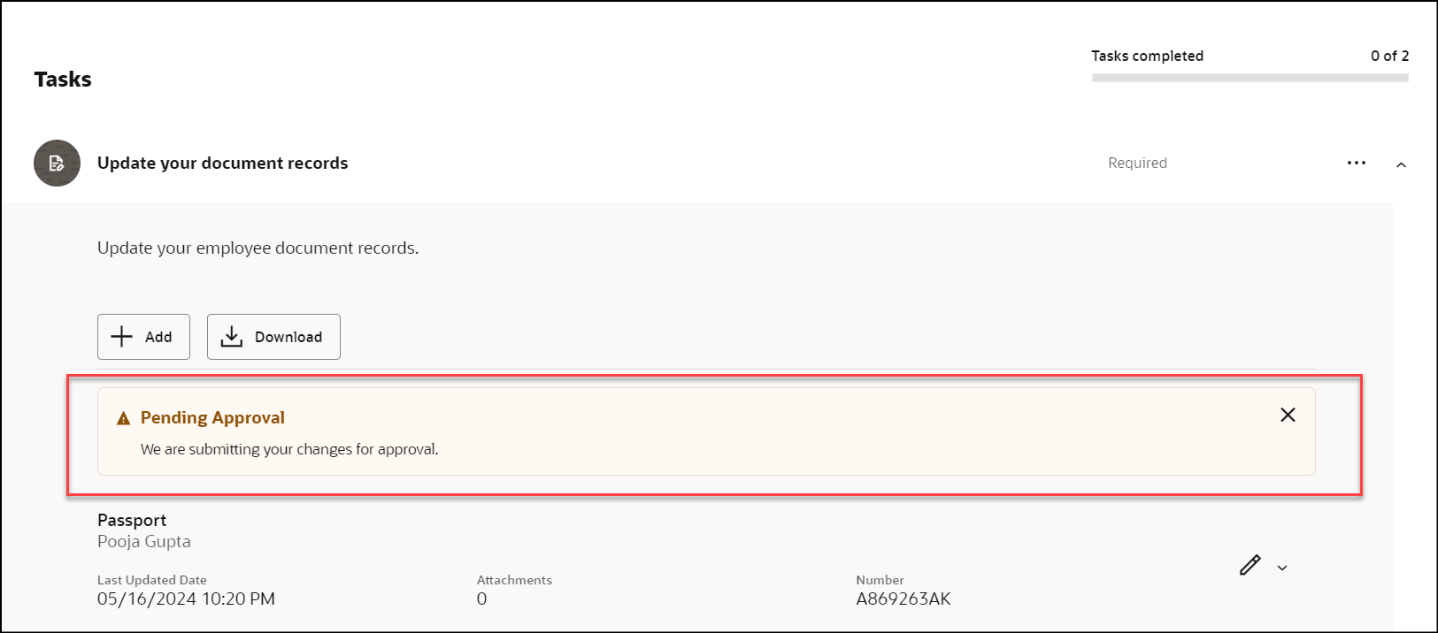 Document Records from Embedded Application Task Routed for Approval