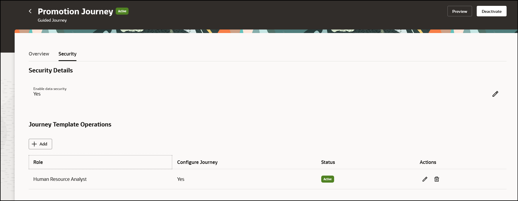 Data Security Enabled and Role Configured for Guided Journey