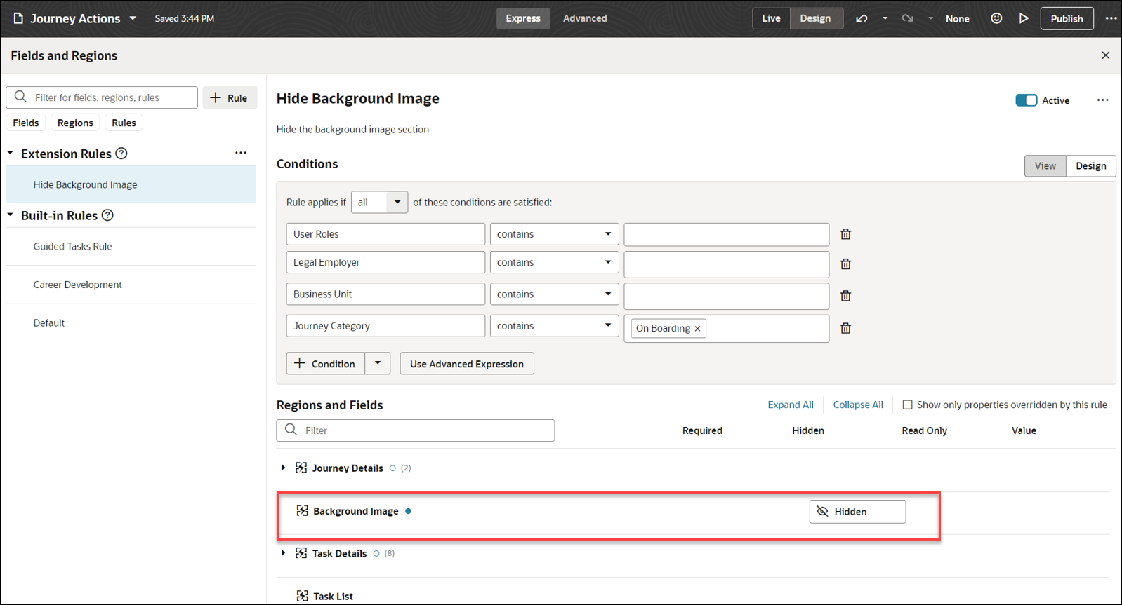 Configure Business Rules to Hide the Background Image Section