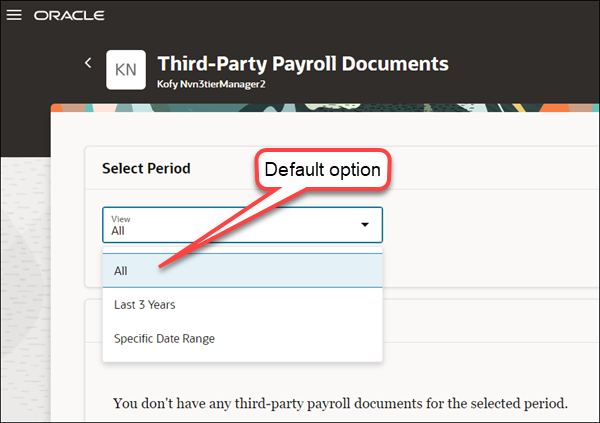 Screenshot of the Third-Party Payroll Documents page that shows the "All" option in the "View" field.