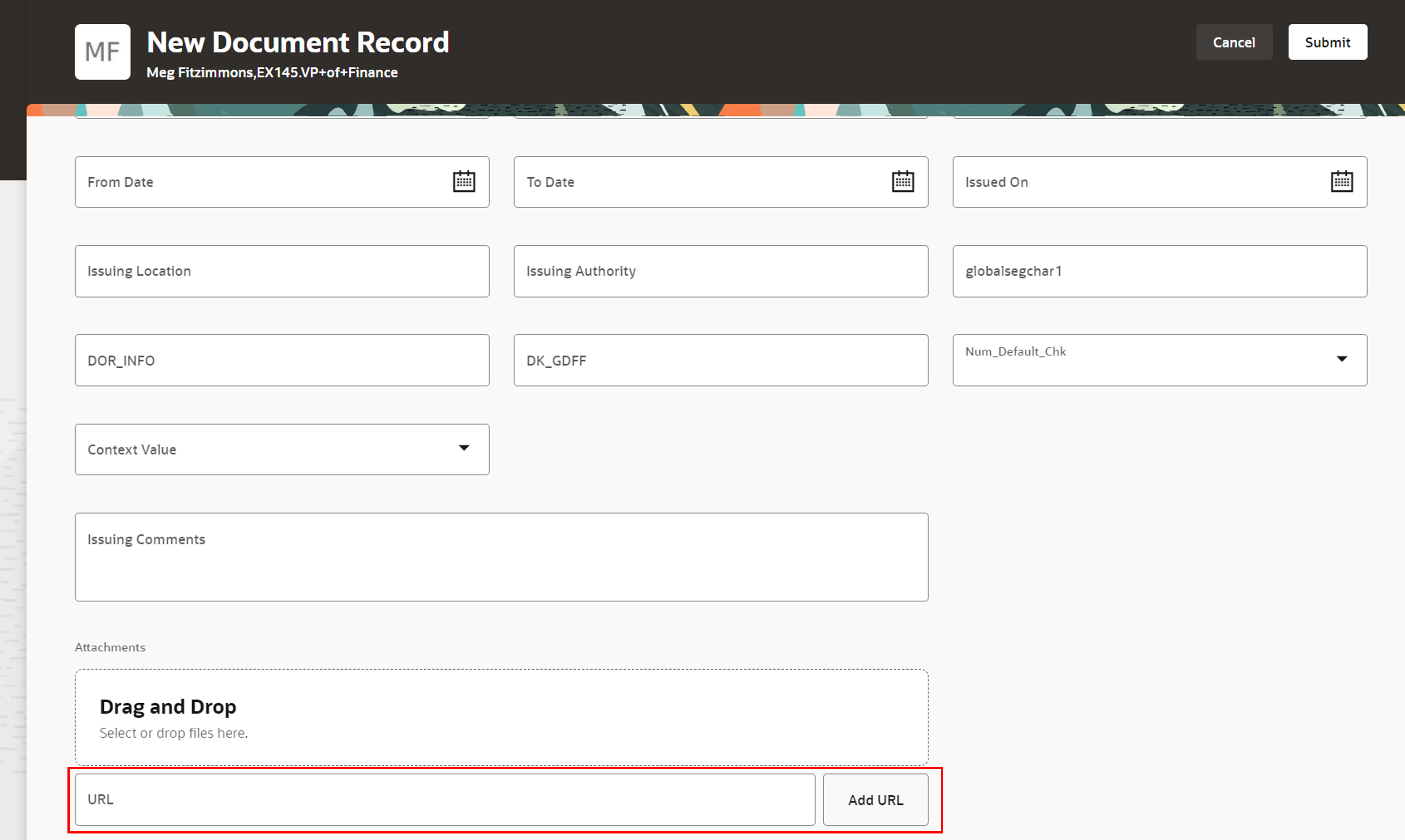 URL field in the attachment section
