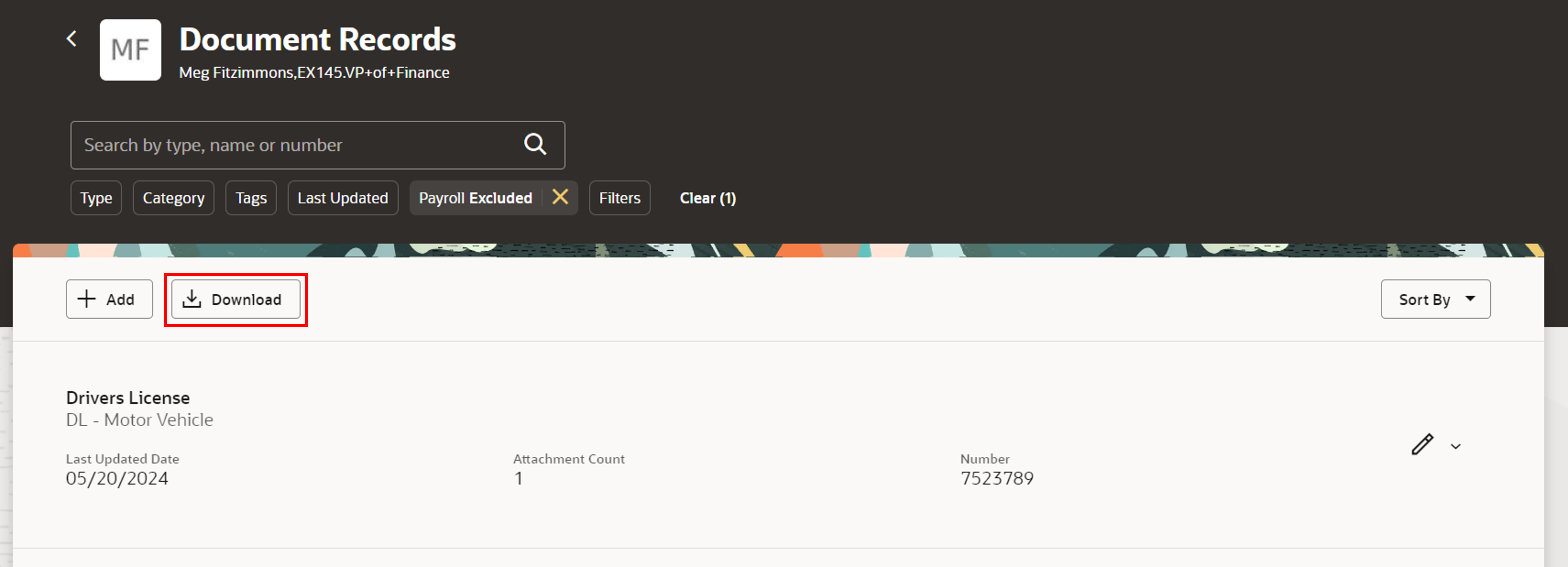 Download button on the Document Records list page