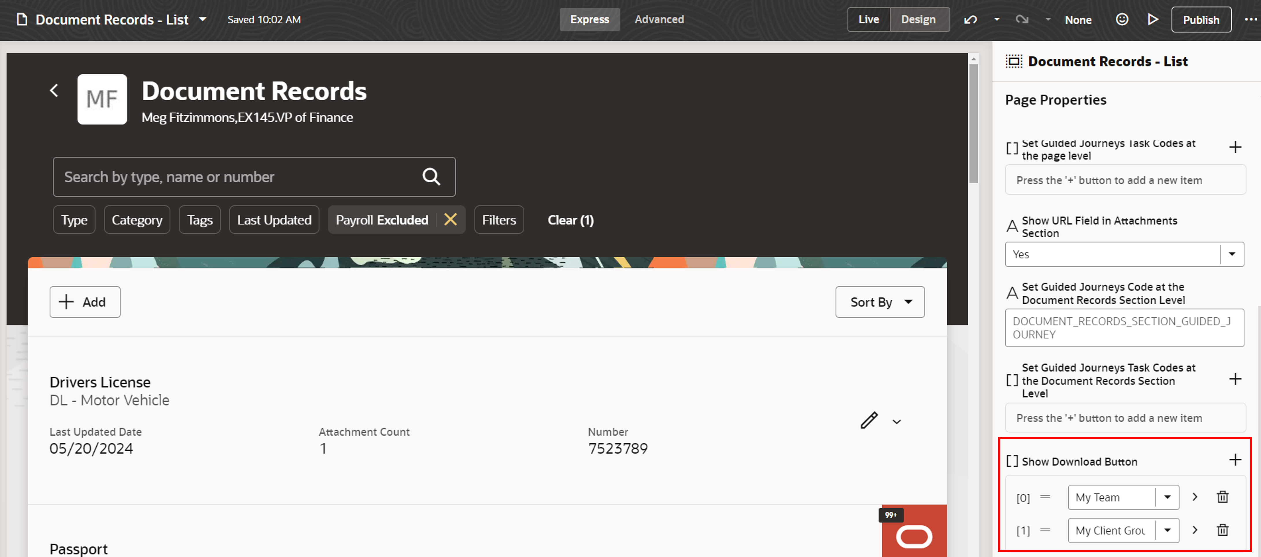 Me row removed from the Show Download Button property