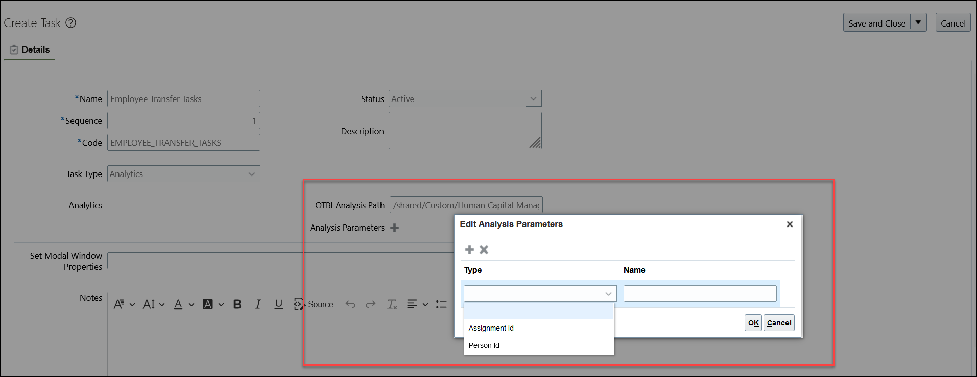 Earlier Page Where You Could Add Parameters for OTBI Analysis Path