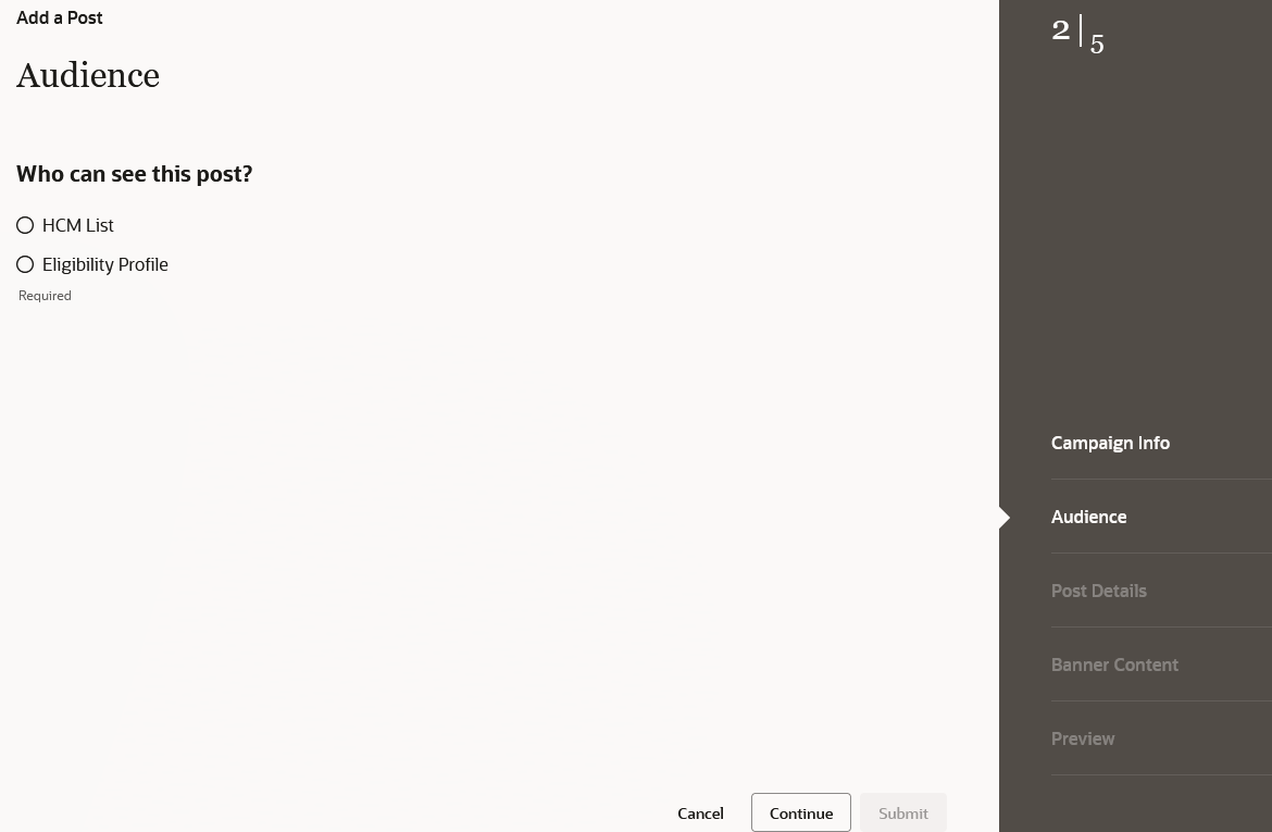 Add post and audience details