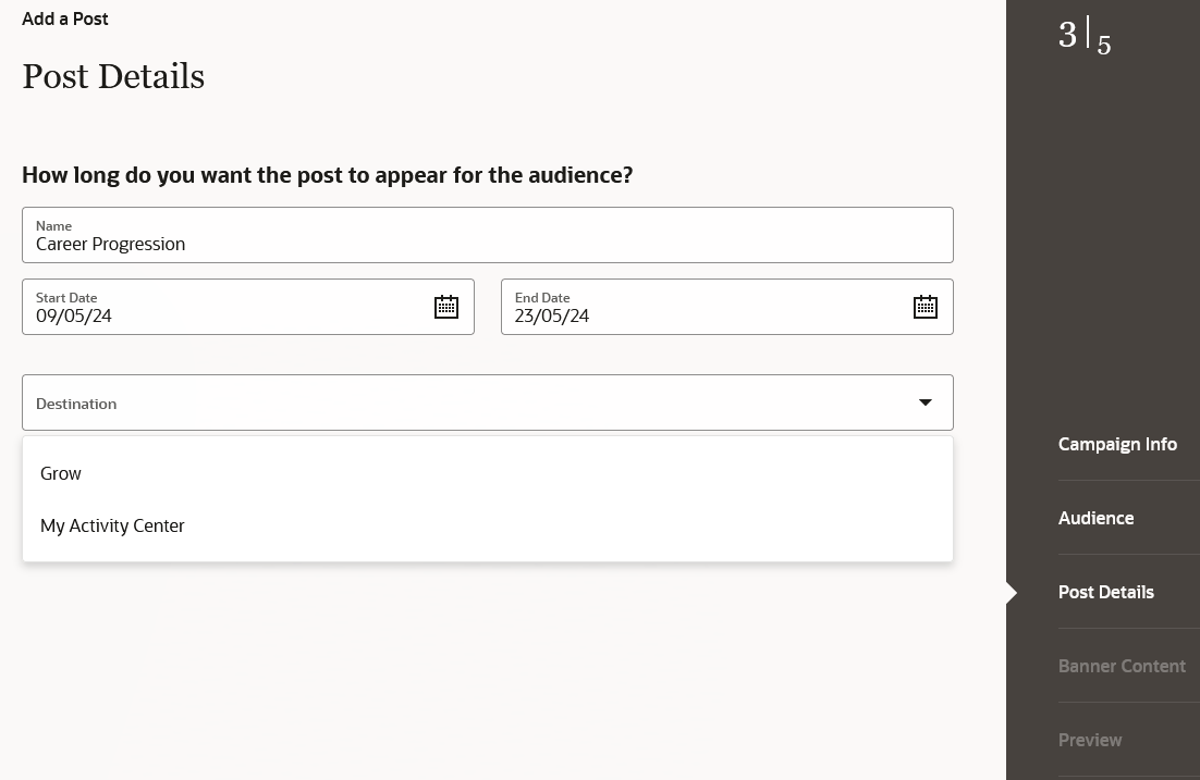 Add post details with destination option