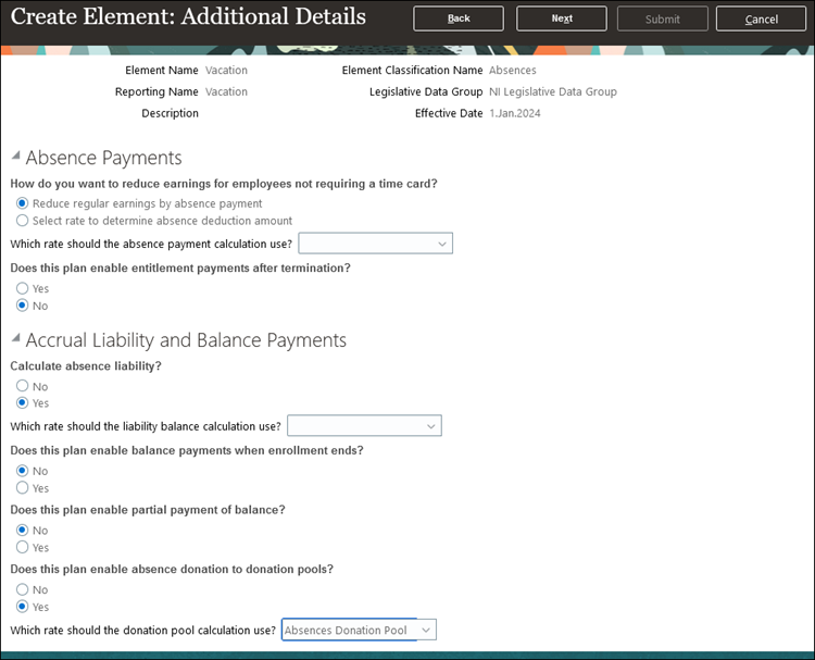 Screenshot of the Create Element: Additional Details page