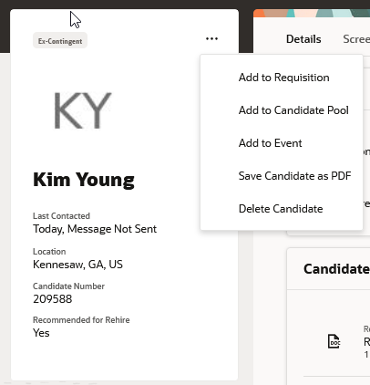 Side Card on the Candidate Details Page