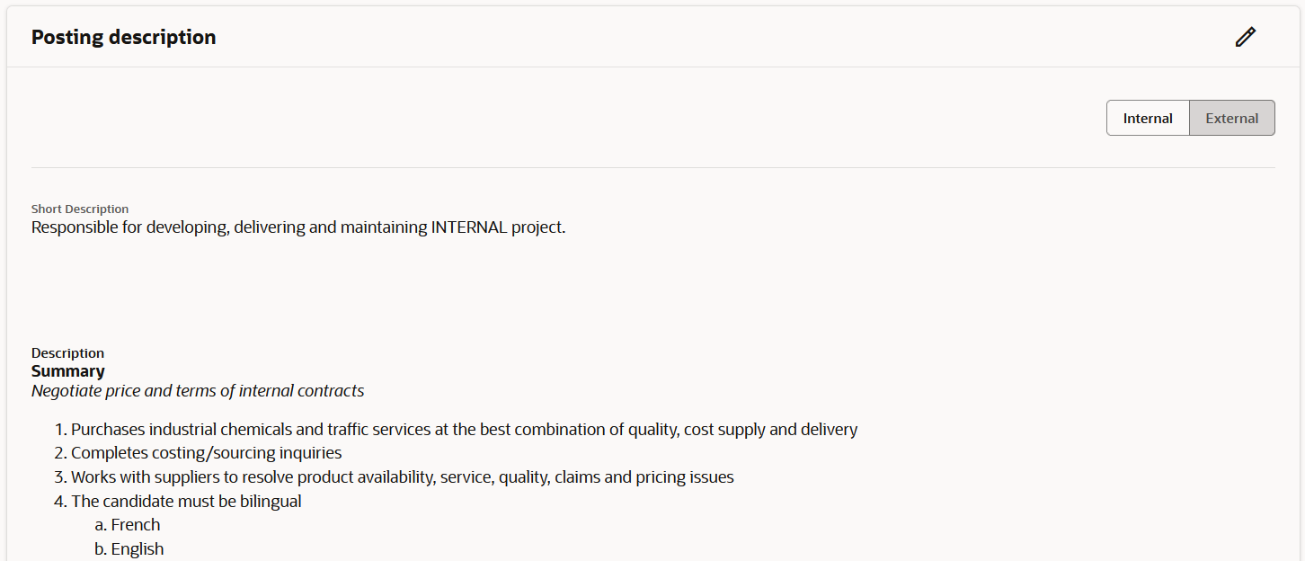 Job Requisition Template Posting Description Section