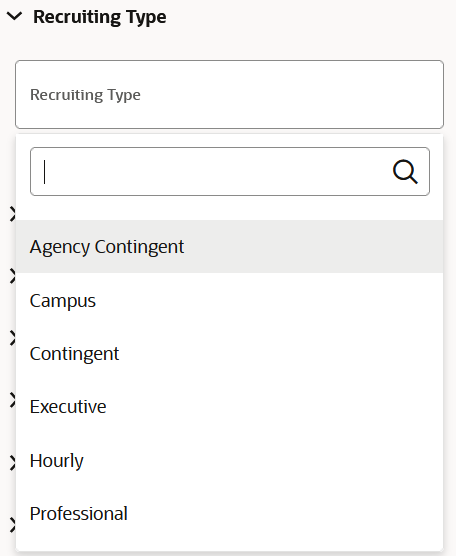 Agency Contingent Criteria in the Recruiting Type Filter