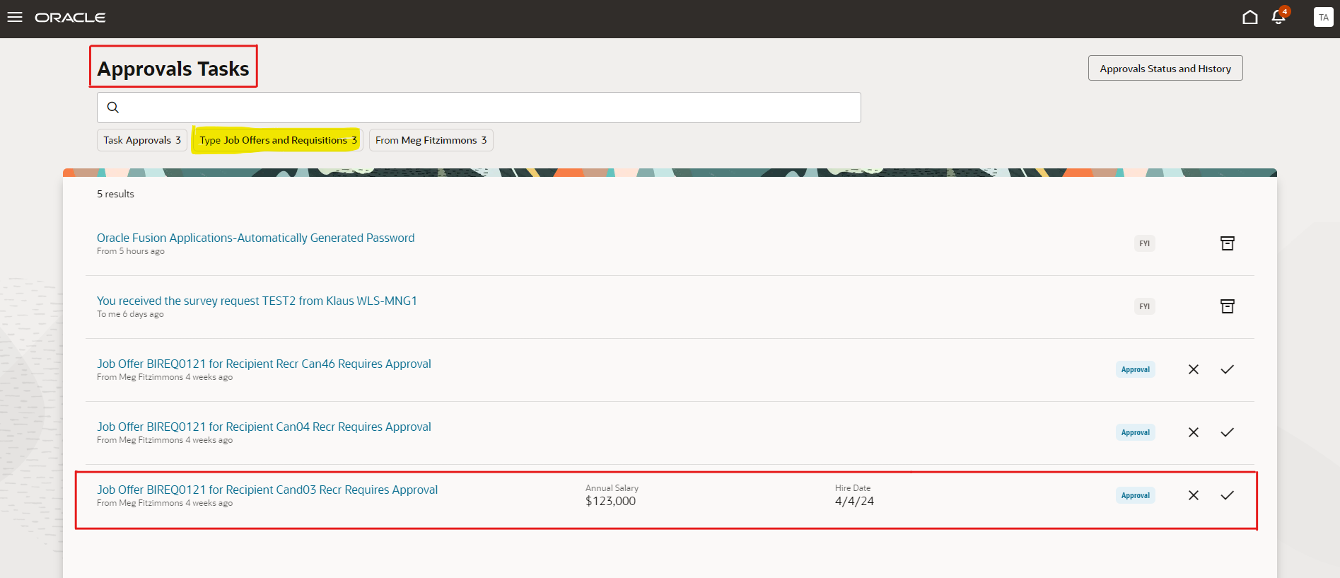 Approval Tasks Page