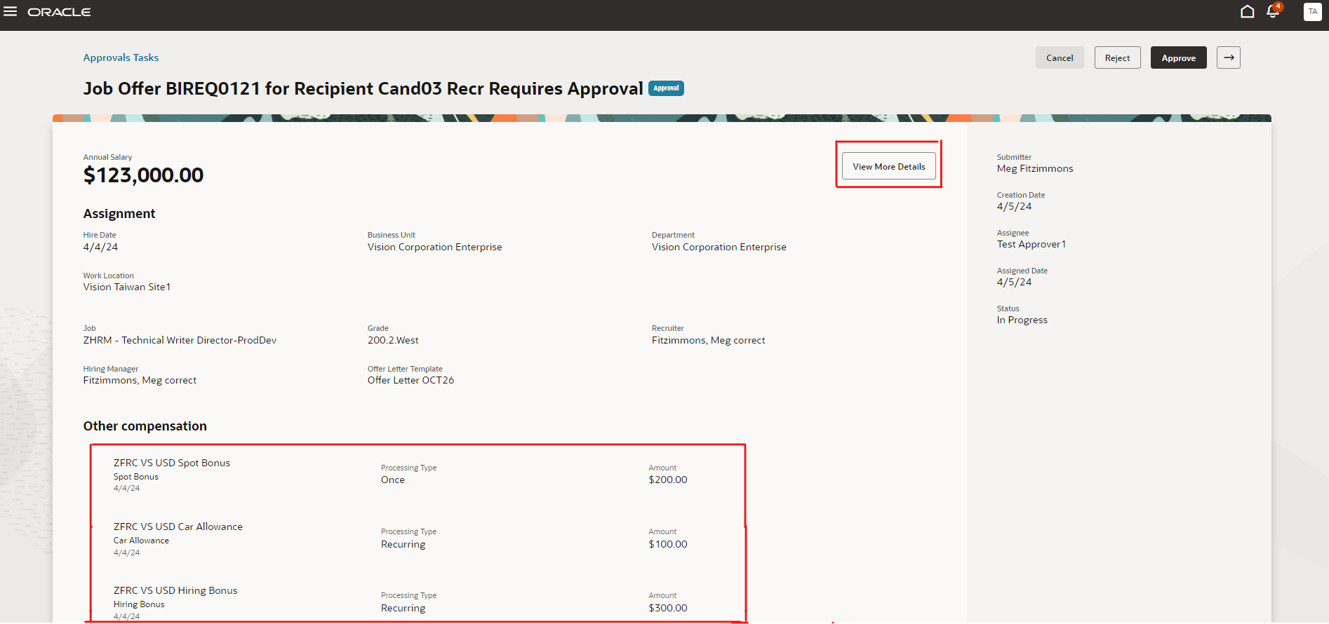 Job Offer Approval Task Page