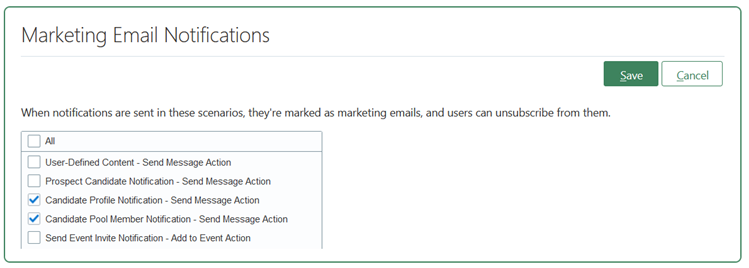 Select marketing notifications