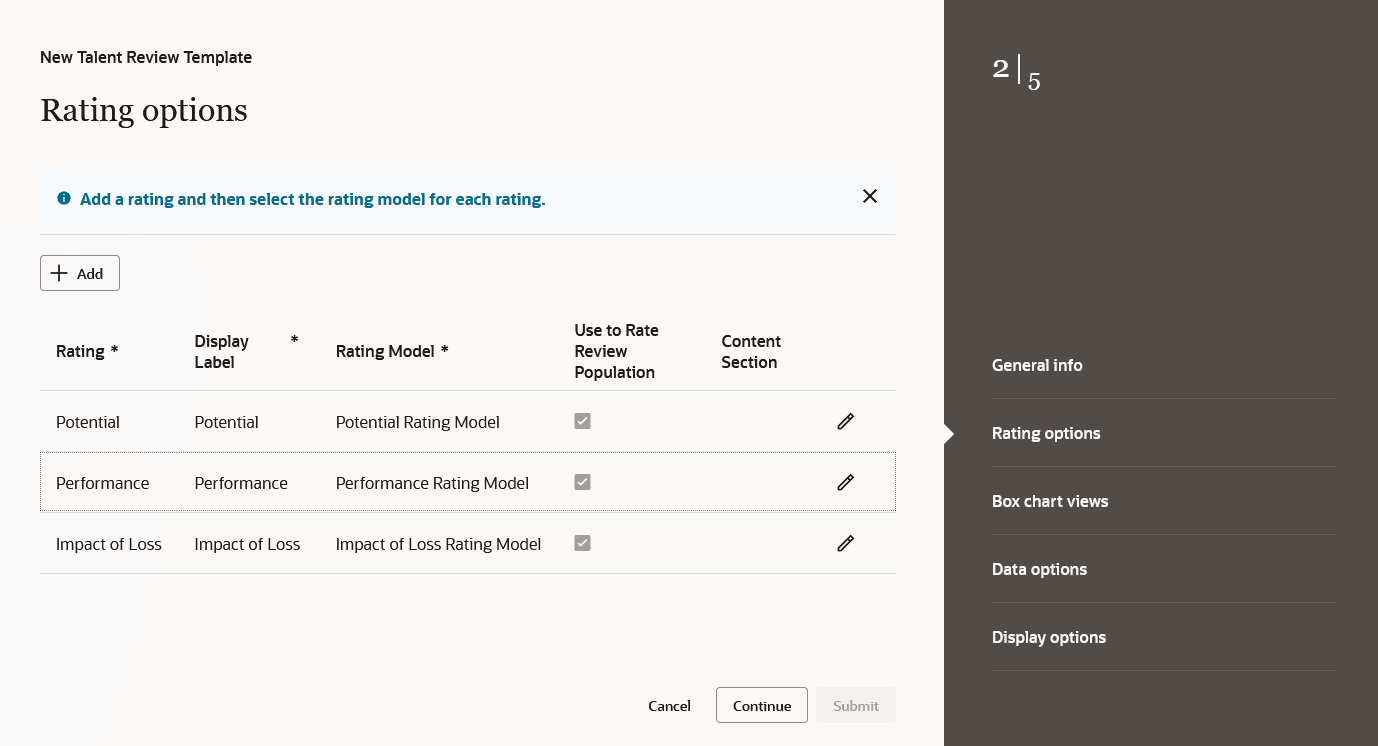 Ratings selected on the Rating options tab