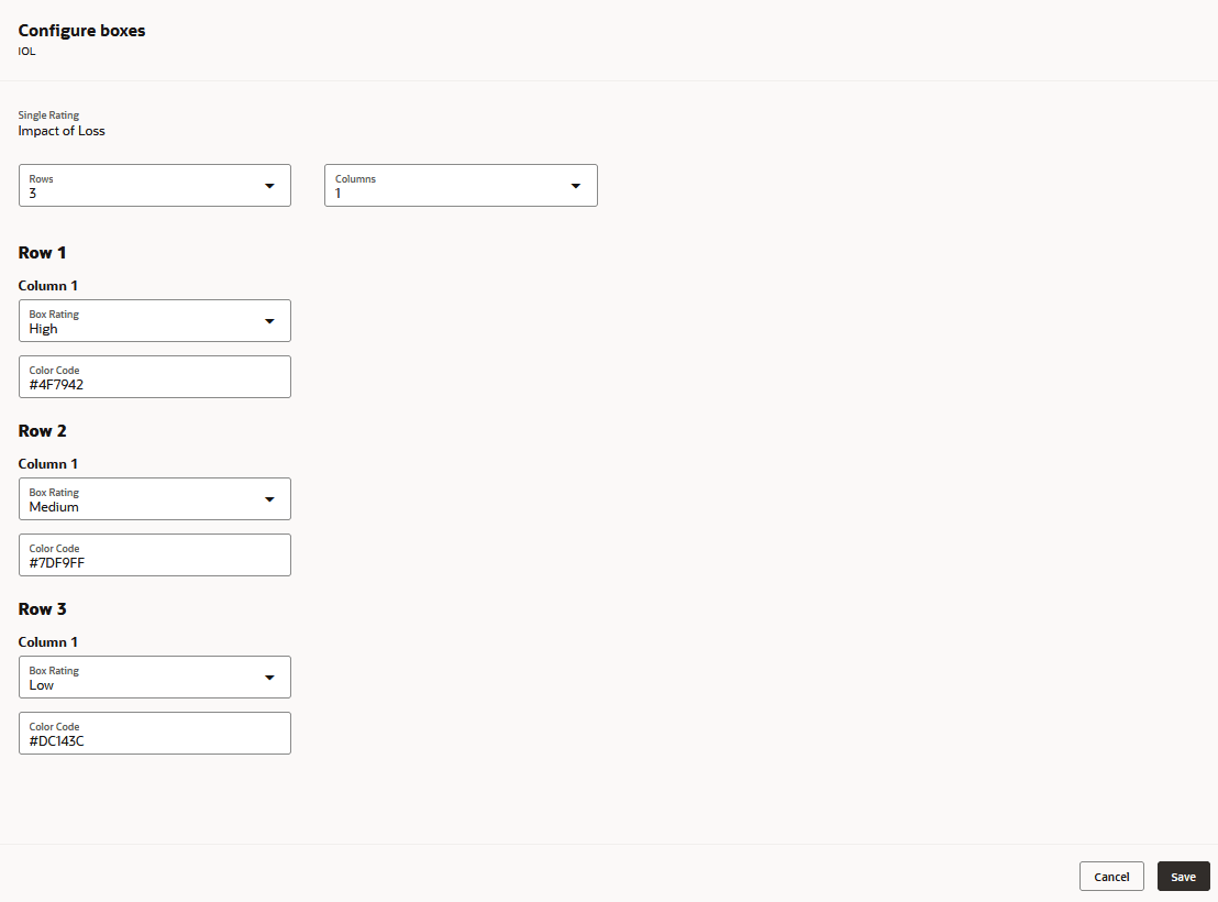 Configuration of single rating box chart view on the Configure boxes tab 